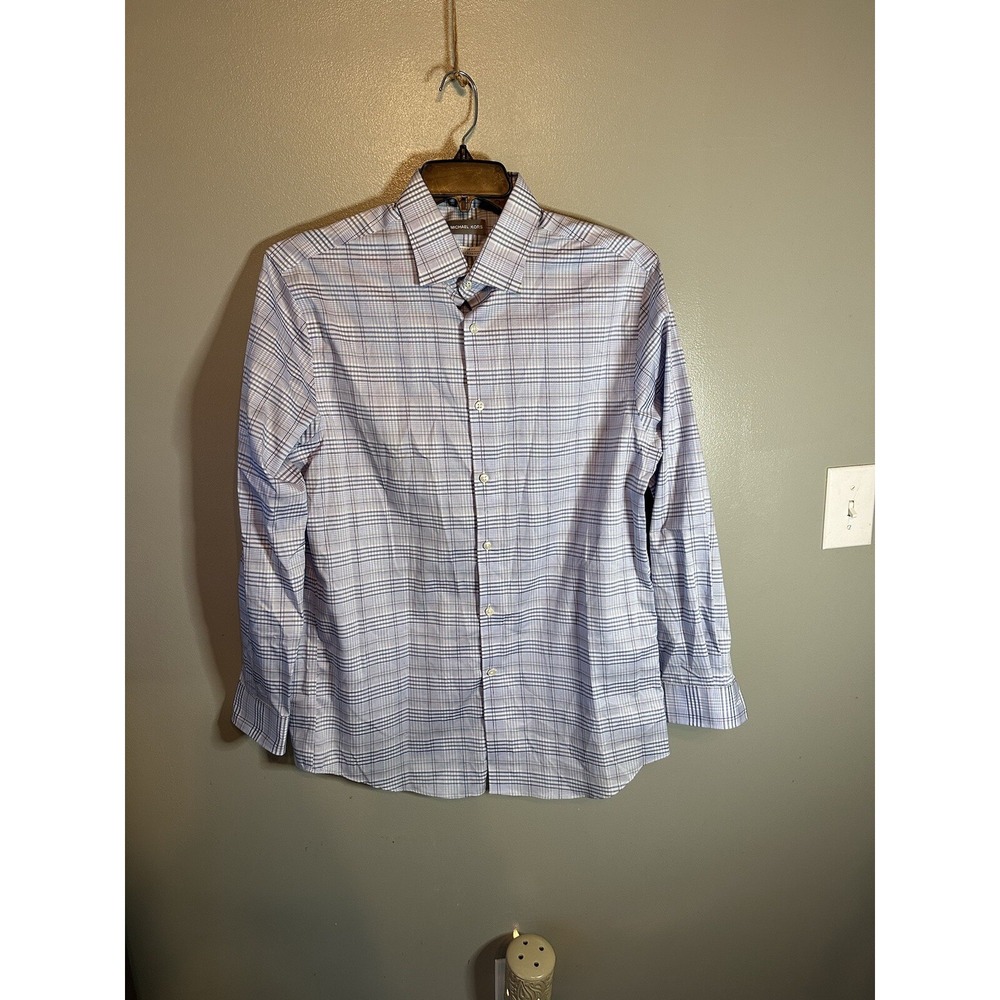 Michael Kors Mens Regular Fit Airsoft Stretch Plaid Long Sleeve Button  Shirt L‎